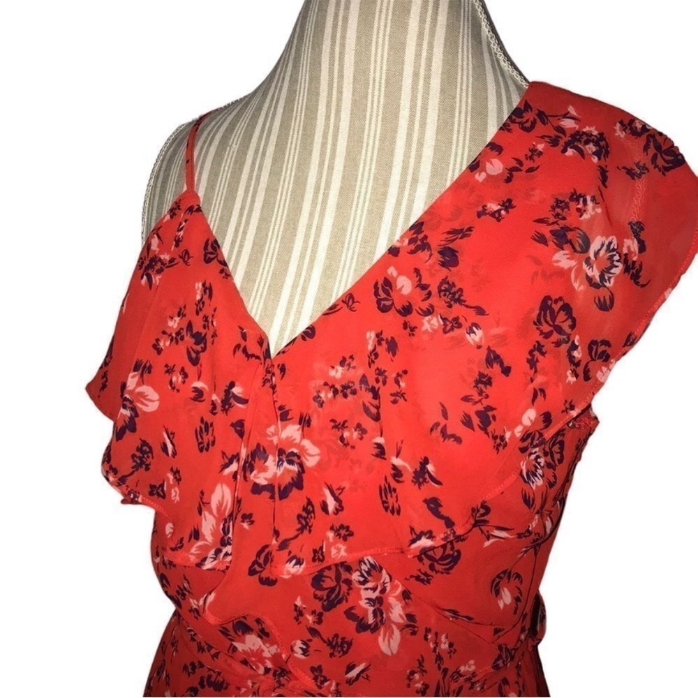Sugar Lips Red Blue Floral Ruffles Off Shoulder Dress, Coquette, Women’s Size M